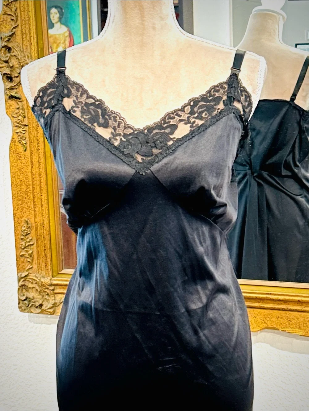 Vintage 1950s Slip Dress Retro Lingerie Chemise Nightgown With Lace Size 46